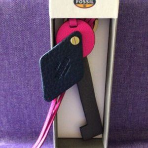 Fossil Pink Leather Abstract Key Fob NIB